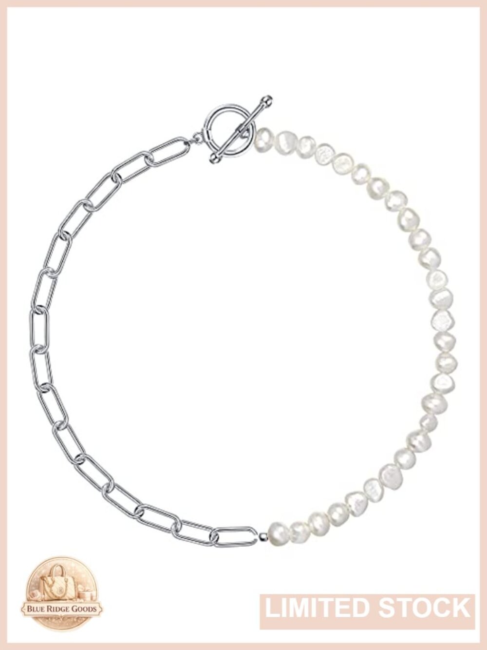 Paperclip Chain Freshwater Pearl Necklace 18K Gold Plated Toggle Clasp